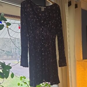 Women's Black Floral Button-Front Dress